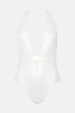 Coast Metallic Plunge Halterneck Swimsuit -Coast Shop bcc03300 white xl 3