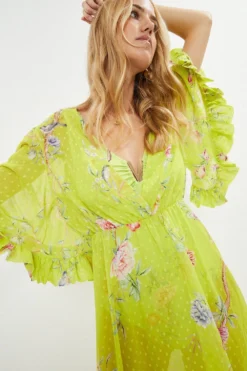 Coast V Neck Ruffle Sleeve Clipped Beach Cover