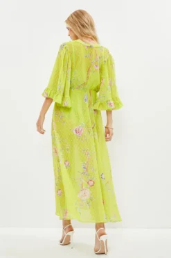 Coast V Neck Ruffle Sleeve Clipped Beach Cover -Coast Shop bcc03342 chartreuse xl 2