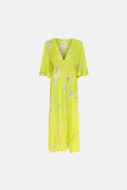 Coast V Neck Ruffle Sleeve Clipped Beach Cover -Coast Shop bcc03342 chartreuse xl 3