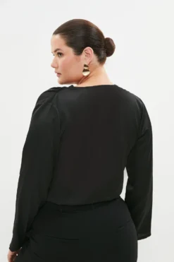 Coast Plus Size Satin Wrap Bodysuit​ -Coast Shop bcc03439 black xl 2