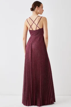 Coast Shimmer Fabric Pleat Skirt Strappy Back Maxi -Coast Shop bcc03446 rose20pink xl 2