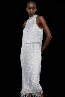 Coast Premium Fringe Embellished Midi Skirt