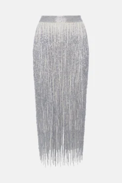 Coast Premium Fringe Embellished Midi Skirt -Coast Shop bcc03481 silver xl 3
