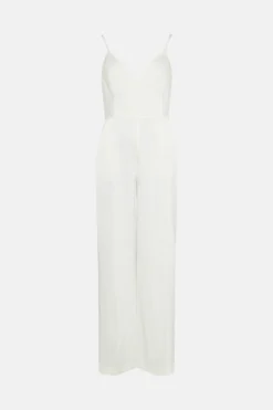 Coast V Back Satin Wide Leg Jumpsuit -Coast Shop bcc03496 ivory xl 3