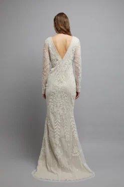 Coast Premium Embellished V Neck Long Sleeve Maxi Dress -Coast Shop bcc03501 ivory xl 2