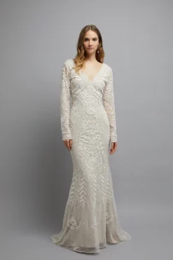 Coast Premium Embellished V Neck Long Sleeve Maxi Dress -Coast Shop bcc03501 ivory xl 4