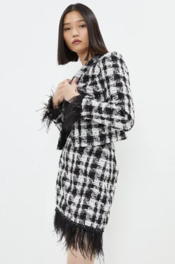 Coast Premium Feather Trim Textured Tweed Skirt