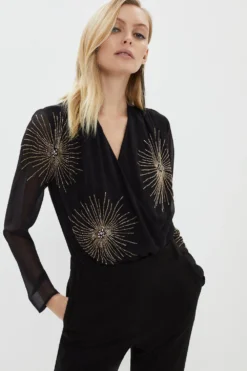 Coast Starburst Beaded Volume Sleeve Bodysuit