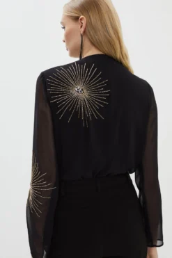 Coast Starburst Beaded Volume Sleeve Bodysuit -Coast Shop bcc03530 black xl 2