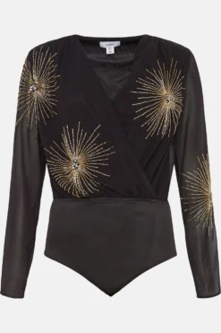 Coast Starburst Beaded Volume Sleeve Bodysuit -Coast Shop bcc03530 black xl 3
