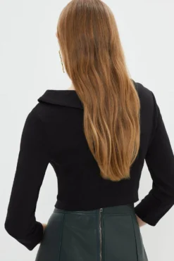 Coast Fold Detail Slash Neck Ponte Outfitter Top -Coast Shop bcc03535 black xl 2