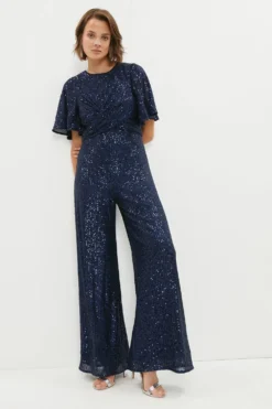 Coast Sequin Jumpsuit With Twist