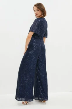 Coast Sequin Jumpsuit With Twist -Coast Shop bcc03564 navy xl 2