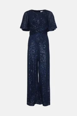 Coast Sequin Jumpsuit With Twist -Coast Shop bcc03564 navy xl 3