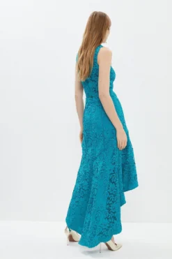 Coast Lace Contrast Trim High Low Hem Midi Skirt -Coast Shop bcc03568 teal xl 2