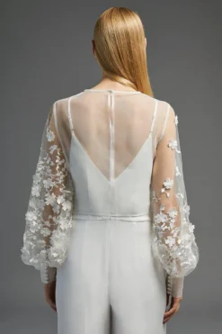 Coast 3d Flower Puff Sleeve Organza Top -Coast Shop bcc03590 ivory xl 2