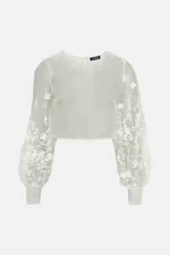 Coast 3d Flower Puff Sleeve Organza Top -Coast Shop bcc03590 ivory xl 3