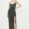 Coast Premium Drape Corset Fringe Embellished Maxi