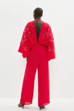 Coast All Over Beaded V Neck Kimono Jumpsuit -Coast Shop bcc03657 magenta20pink xl 2