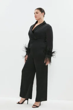 Coast Plus Size Drape Front Feather Cuff Jumpsuit