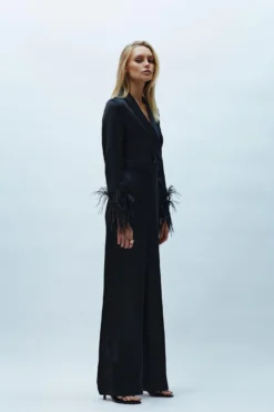 Coast Drape Front Feather Cuff Jumpsuit