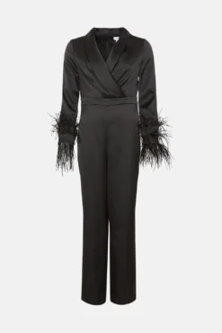 Coast Drape Front Feather Cuff Jumpsuit -Coast Shop bcc03665 black xl 3