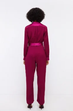 Coast Premium Button Front Tie Waist Jumpsuit -Coast Shop bcc03668 magenta xl 2