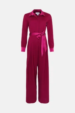 Coast Premium Button Front Tie Waist Jumpsuit -Coast Shop bcc03668 magenta xl 3