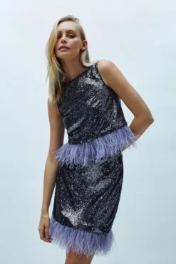 Coast Feather Contrast Hem Mini Skirt