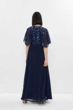 Coast Maxi Dress With Flutter Sleeve & Beading -Coast Shop bcc03770 navy xl 2