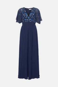 Coast Maxi Dress With Flutter Sleeve & Beading -Coast Shop bcc03770 navy xl 3