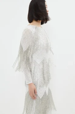 Coast Premium Fringe Embellished Maxi Dress -Coast Shop bcc03788 ivory xl 5