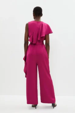 Coast Frill Detail Belted Satin Jumpsuit -Coast Shop bcc03824 berry xl 2