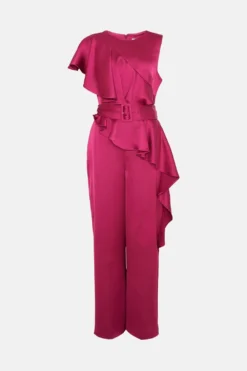 Coast Frill Detail Belted Satin Jumpsuit -Coast Shop bcc03824 berry xl 3