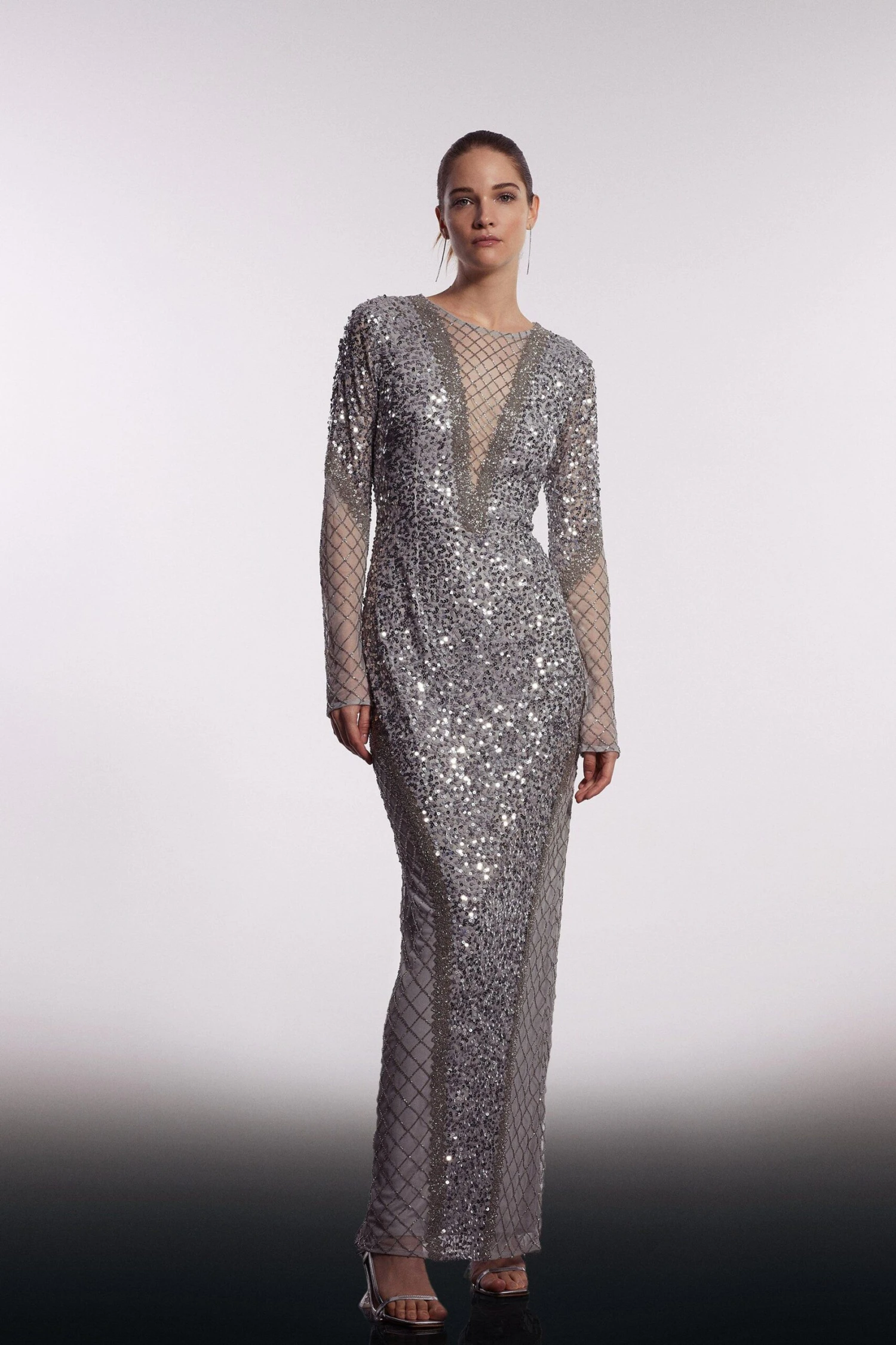 Coast Embellished Mesh Overlay V Neck Dress 1 Coast Embellished Mesh Overlay V Neck Dress