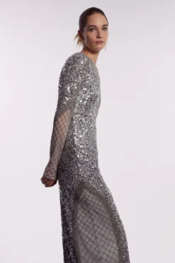 Coast Embellished Mesh Overlay V Neck Dress 6 Coast Embellished Mesh Overlay V Neck Dress -Coast Shop bcc03838 silver xl 1 scaled