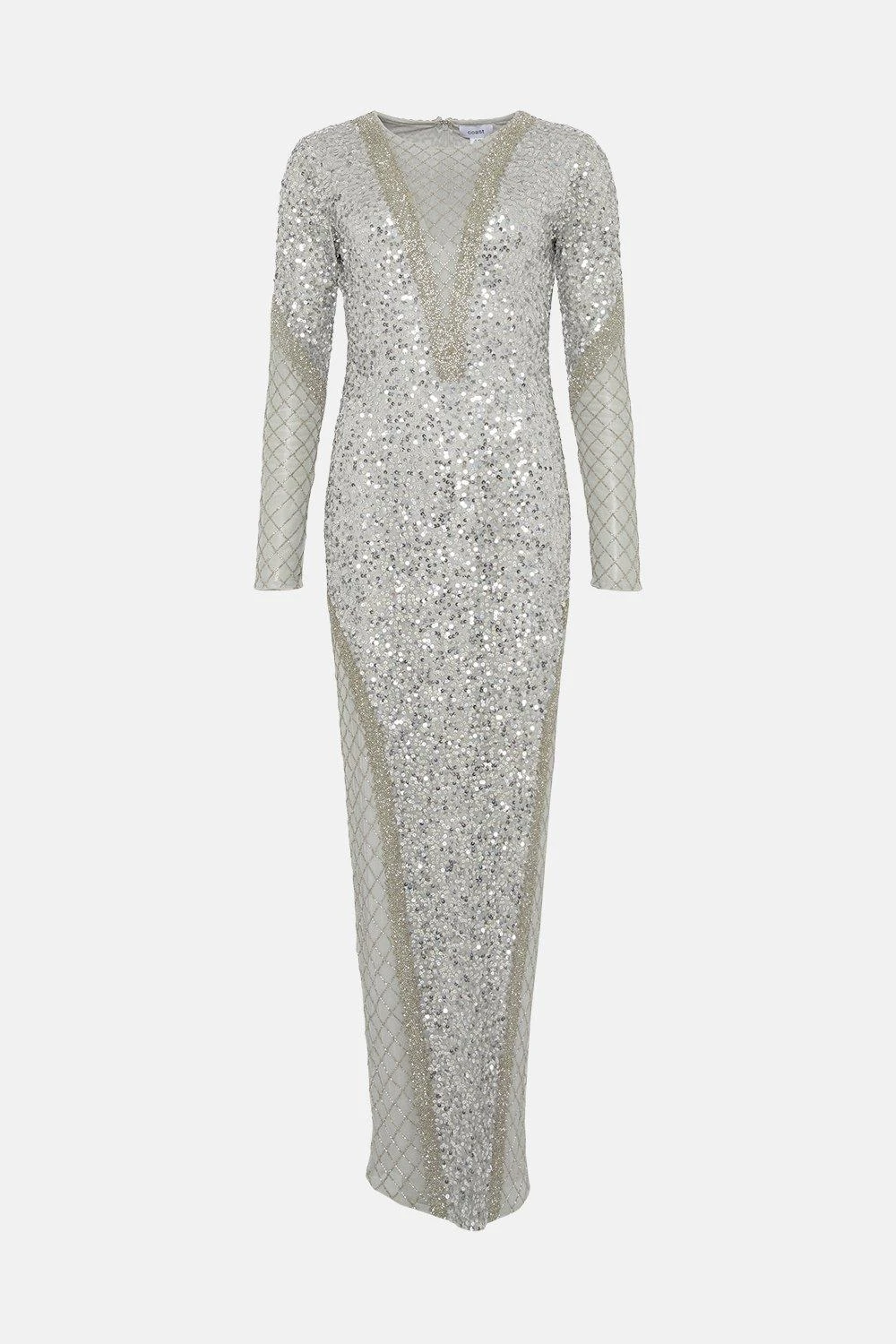 Coast Embellished Mesh Overlay V Neck Dress 4 Coast Embellished Mesh Overlay V Neck Dress - Image 4