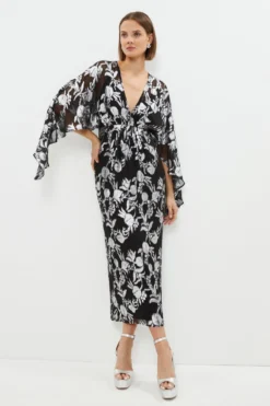 Coast Premium Metallic Kimono Sleeve V Neck Dress