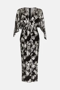 Coast Premium Metallic Kimono Sleeve V Neck Dress -Coast Shop bcc03854 black xl 3