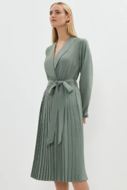 Coast Hammered Skinny Sleeve Wrap Top Pleat Skirt D