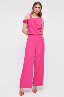 Coast Knot Shoulder Drape Wide Leg Jumpsuit