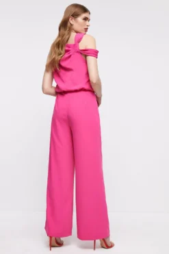 Coast Knot Shoulder Drape Wide Leg Jumpsuit -Coast Shop bcc03934 hot20pink xl 2