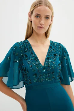 Coast Jumpsuit With Beaded Cape Sleeve -Coast Shop bcc04016 teal xl 1