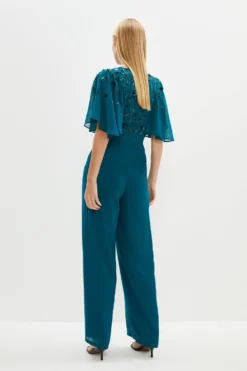 Coast Jumpsuit With Beaded Cape Sleeve -Coast Shop bcc04016 teal xl 2
