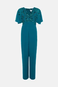 Coast Jumpsuit With Beaded Cape Sleeve -Coast Shop bcc04016 teal xl 3