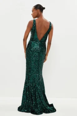 Coast Sequin Fishtail Maxi Dress -Coast Shop bcc04024 emerald xl 2