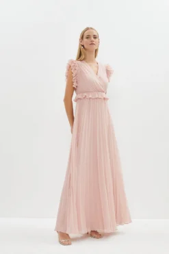 Coast Frill Shoulder Pleated Skirt Maxi Dress