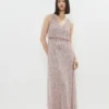 Coast V Neck Blouson Sequin Maxi Dress