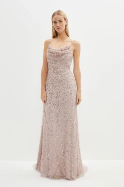 Coast Cowl Neck Strappy Sequin Maxi Dress